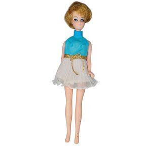 1970s Topper Dawn Doll 6.5"  Shirt Strawberry Blonde Hair‎ With Blue Mini Dress